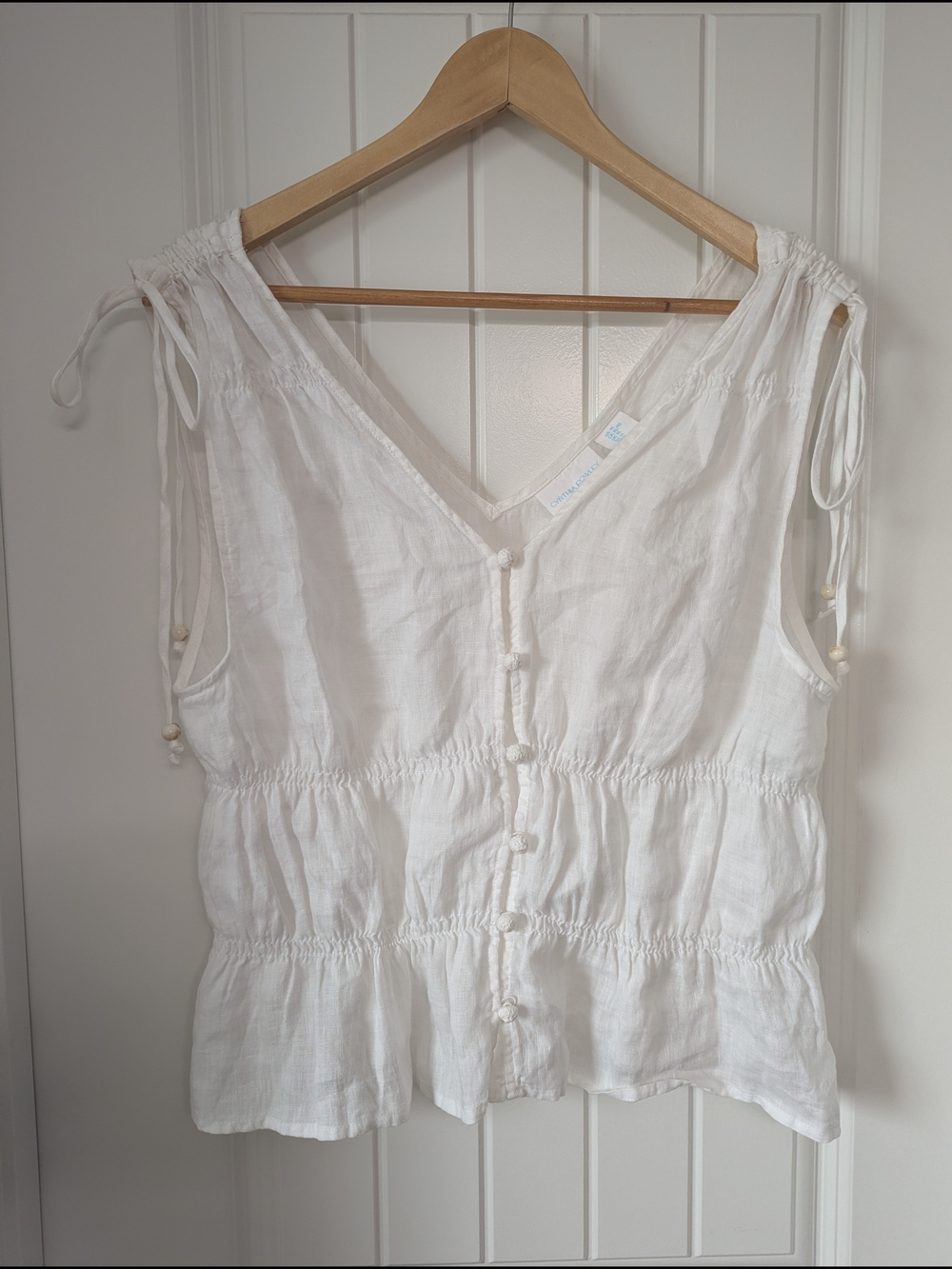 Women's White V-Neck Button Front Linen Top Size Xl